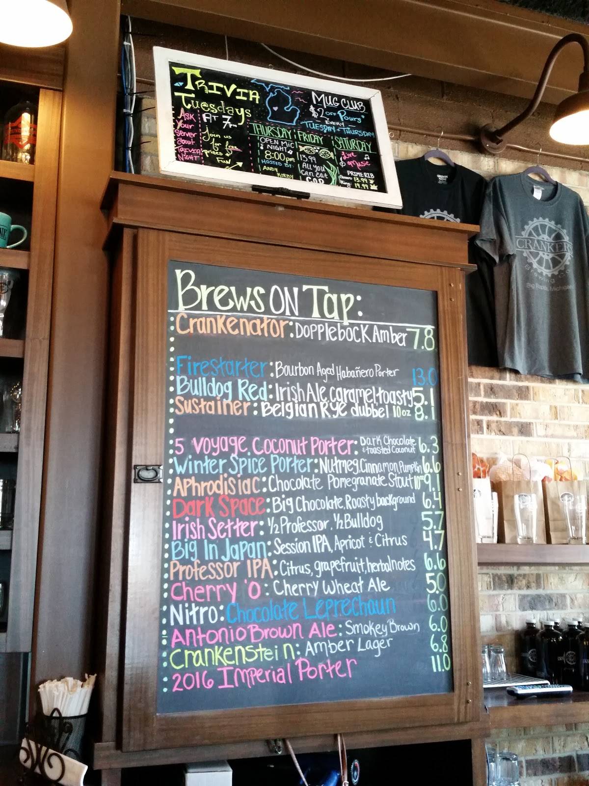 Menu at Cranker s Restaurant and Brewery Big Rapids