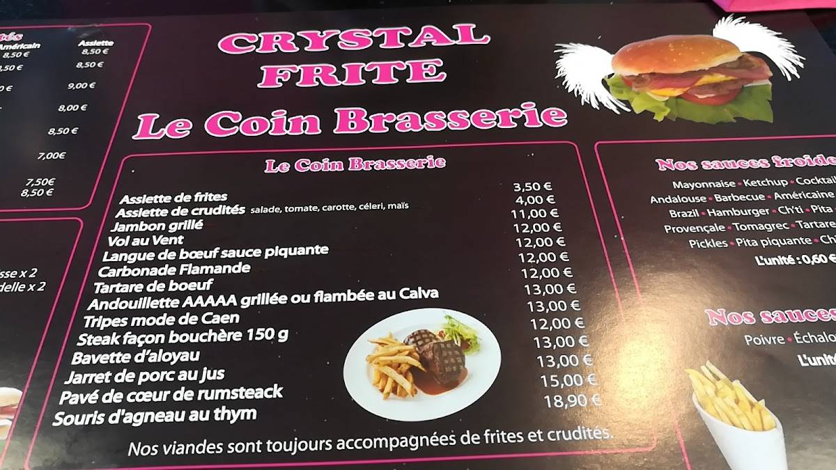 Menu au Crystal Frite restaurant, Ferrière-la-Grande