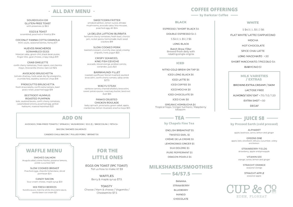 Menu at Cup & Co Floreat cafe, Floreat