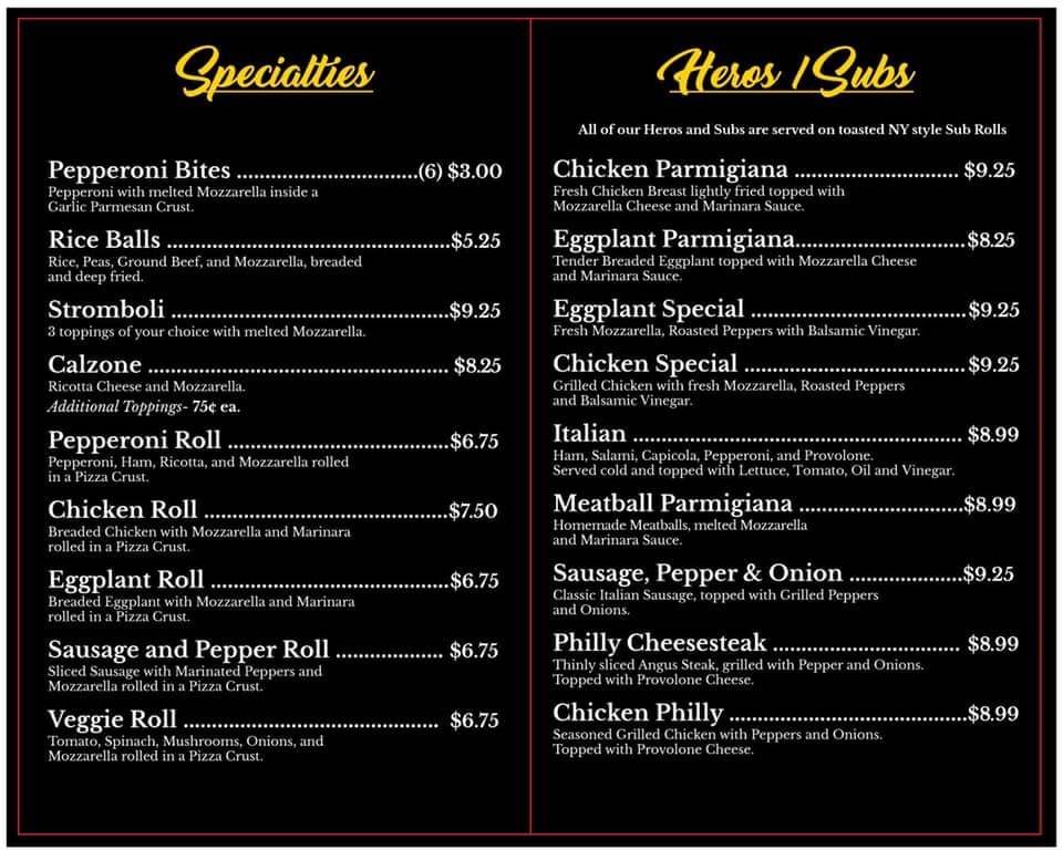 Menu at Danny’s Authentic NY Pizza pizzeria, Murrells Inlet