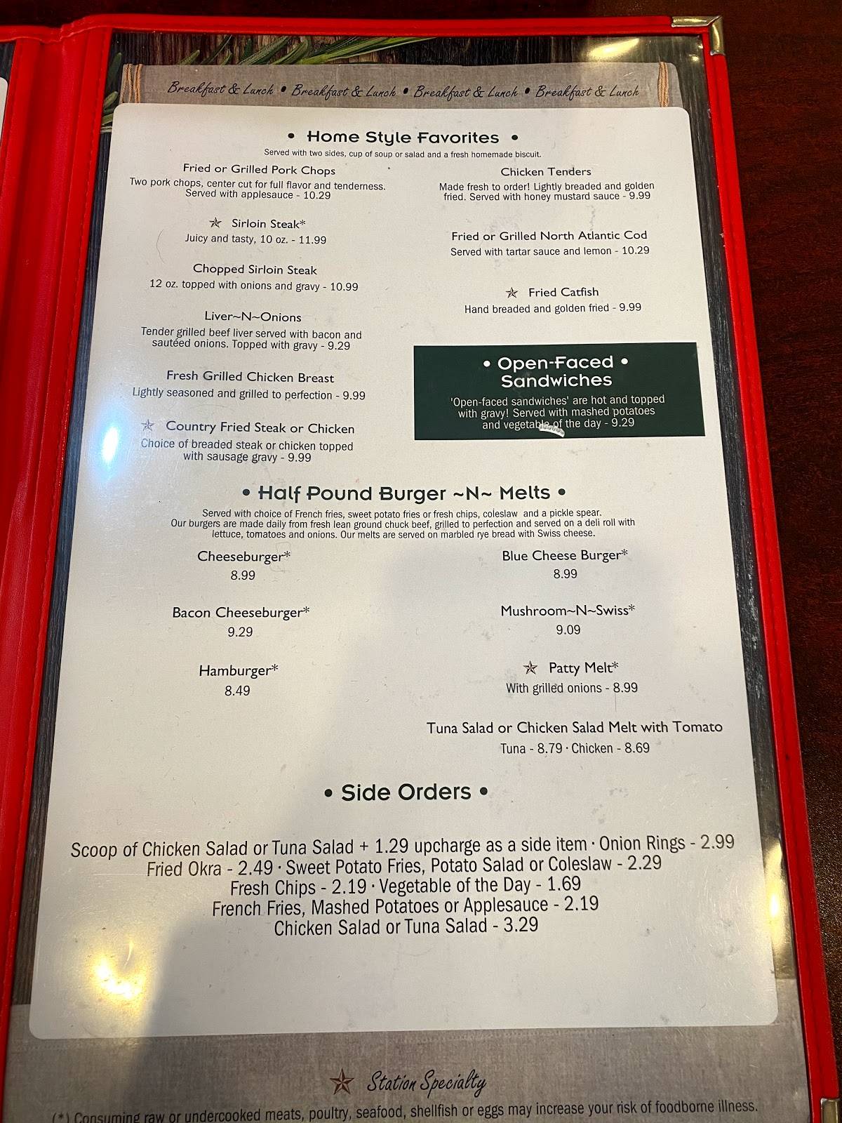 Menu at Davenport Diner restaurant, Davenport, US Hwy 27
