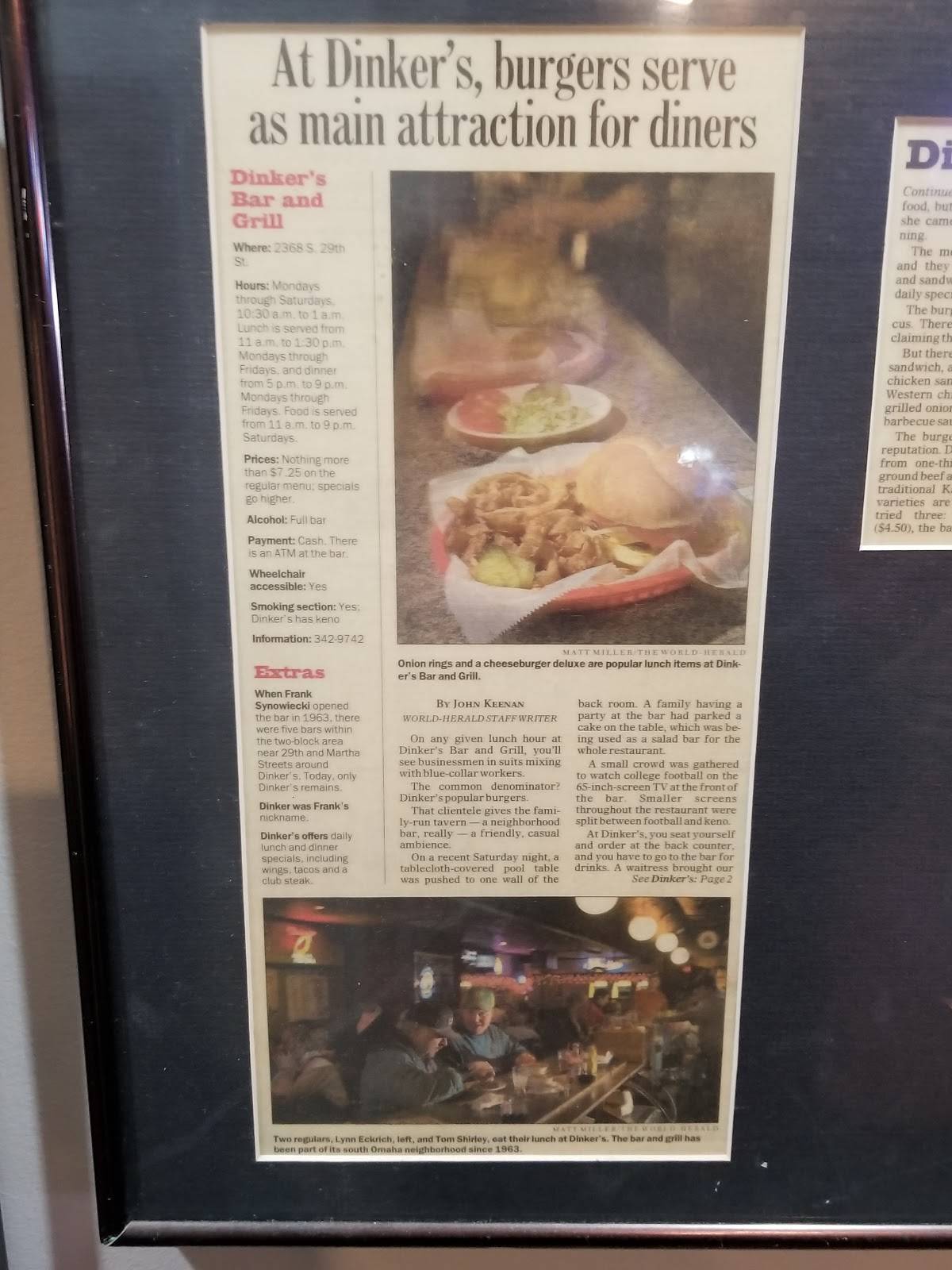 Menu at Dinkers Bar and Grill, Omaha