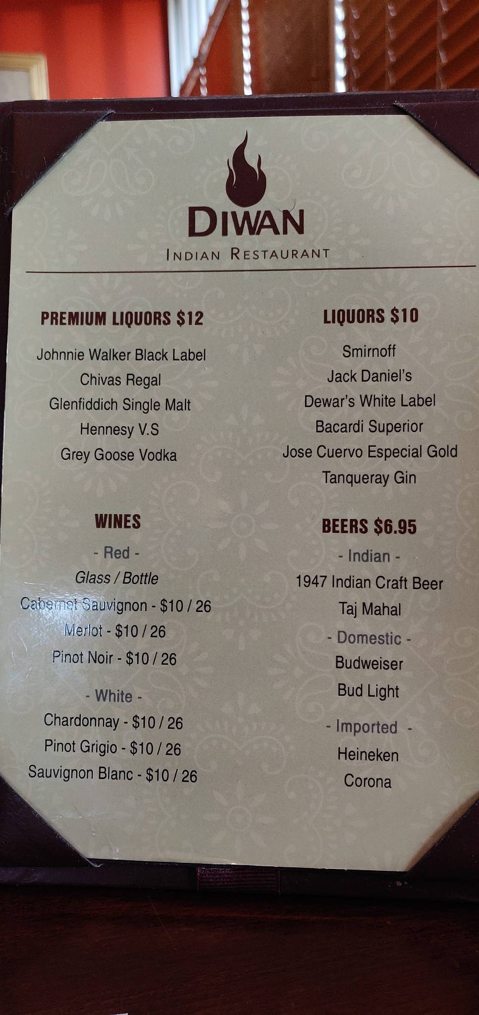 Menu at Diwan Indian Restaurant and Bar, Hicksville