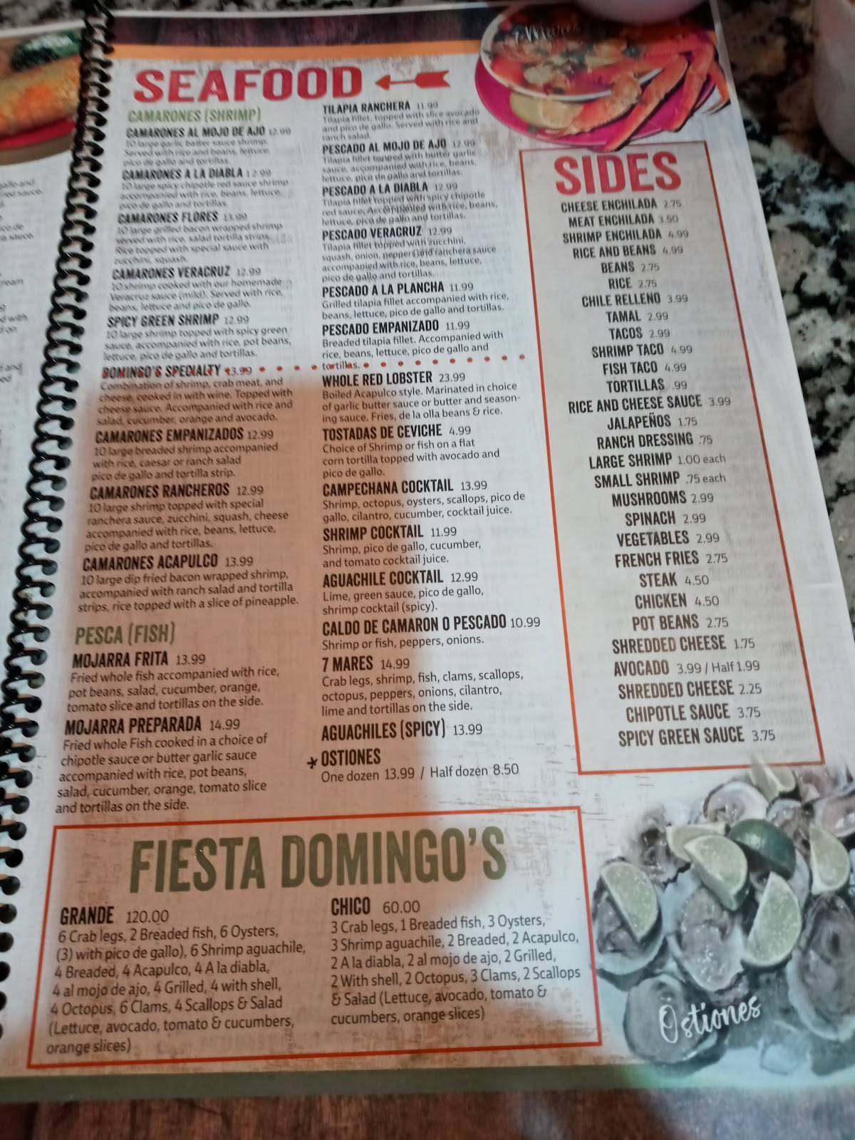 Menu at Domingos Mexican & Seafood Restaurant, Mocksville