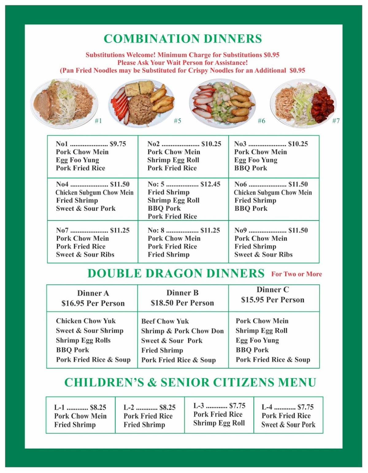 Menu at Double Dragon restaurant, Sandy