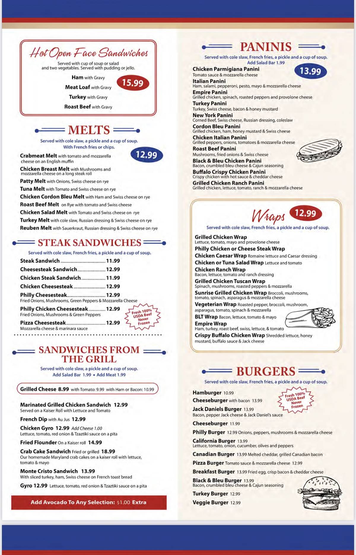 Menu at EMPIRE DINER AND RESTAURANT, Brooklawn