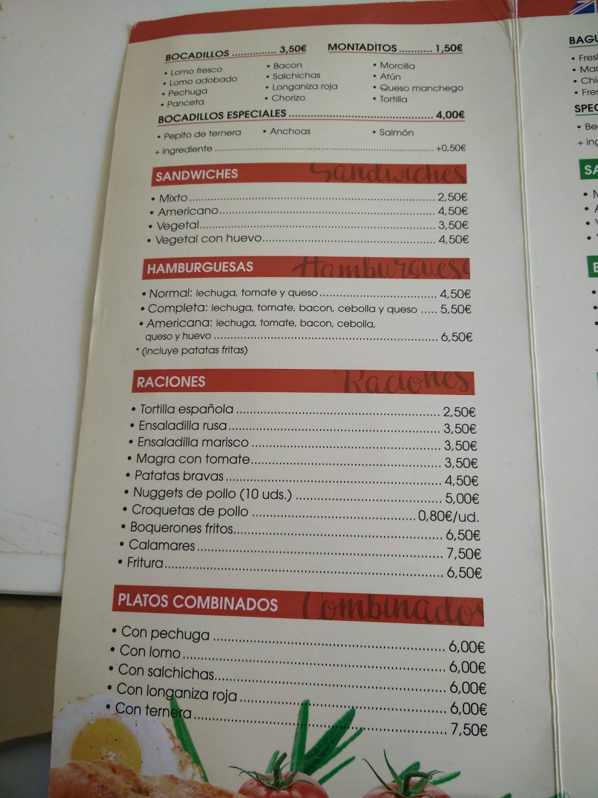 Carta Del Restaurante El Botijo Torrevieja