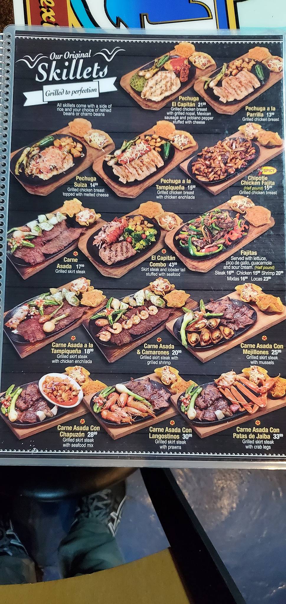 Menu at El Capitan restaurant, Hobart
