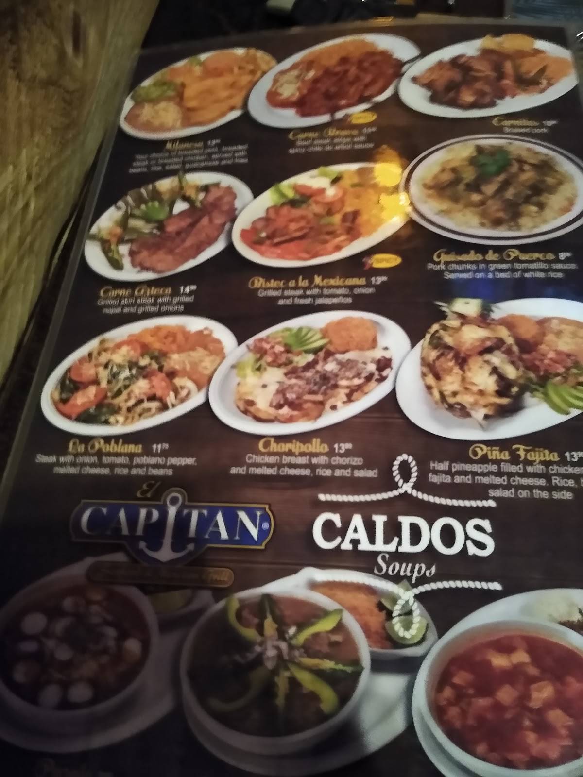 Menu at El Capitan restaurant, Hobart