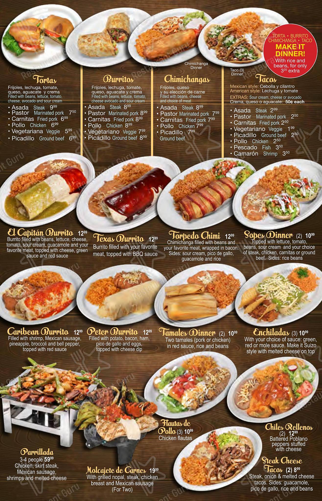Menu at El Capitan restaurant, Hobart