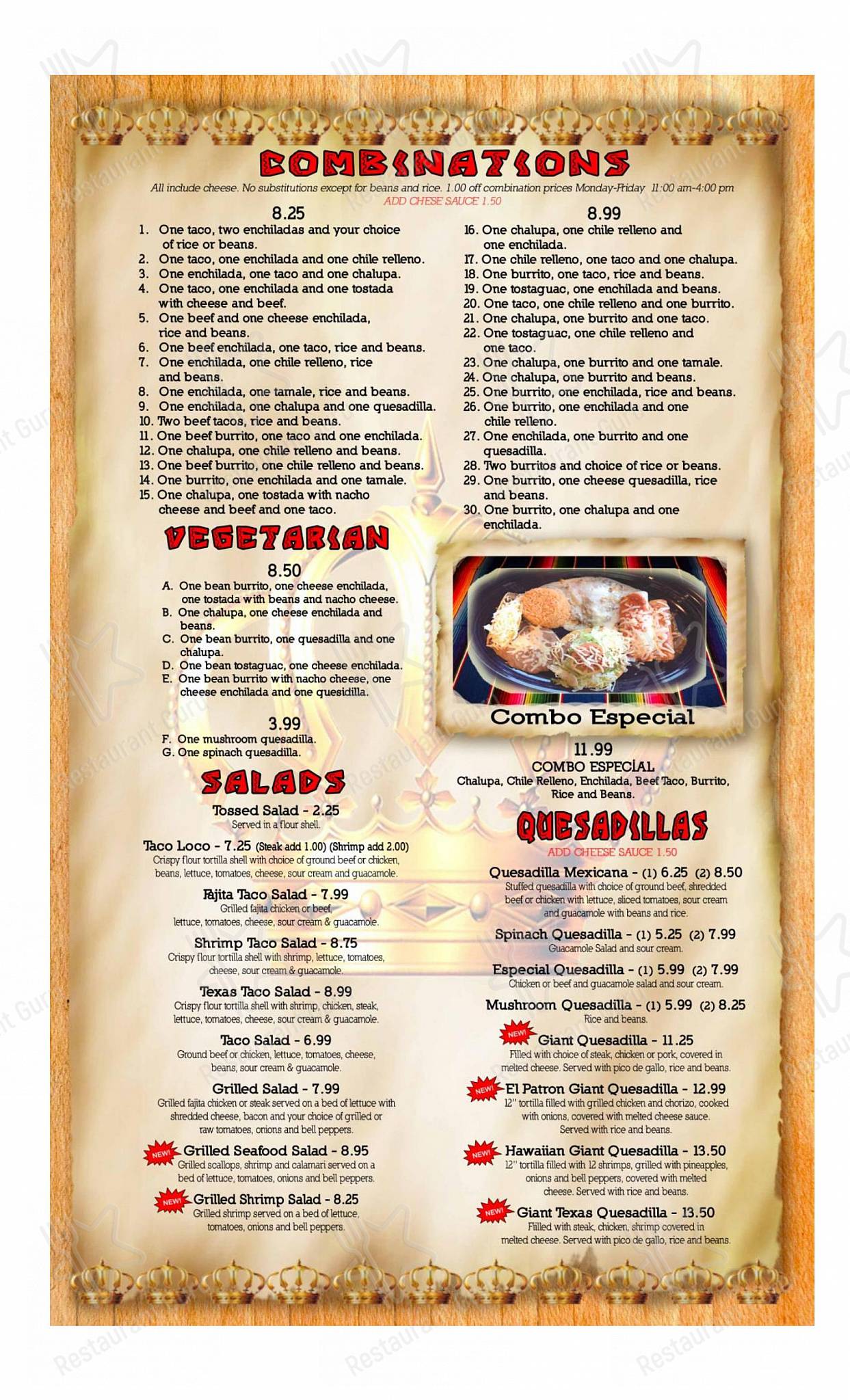 Menu at El Patron Family Mexican Restaurant, Cornelia