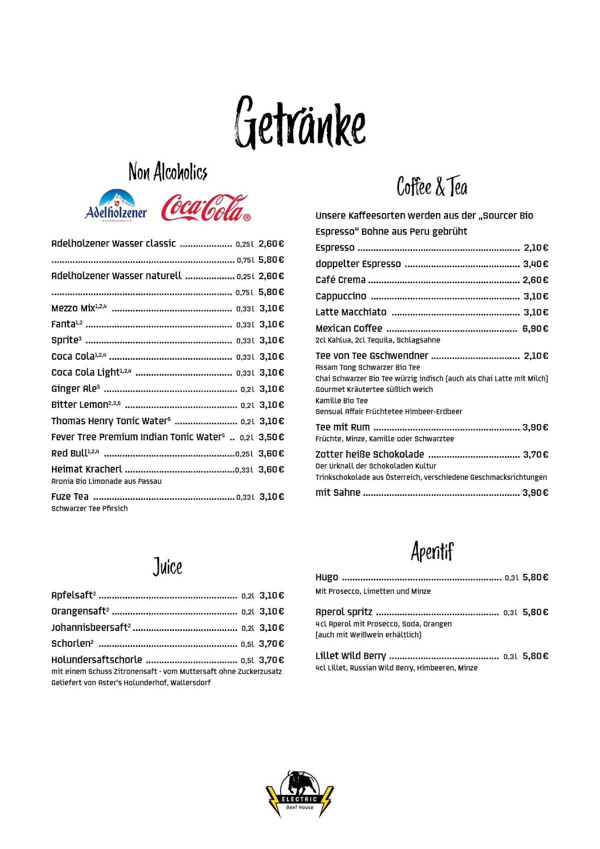 Speisekarte von Electric Beef House restaurant, Eging am See