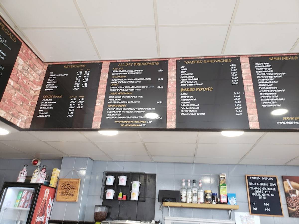 Menu at Express Fish and Chips cafe, Aberystwyth
