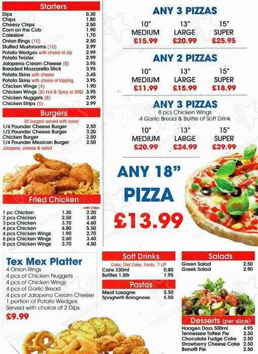 Menu at Espresso Pizza fast food, London, 110 Myddleton Rd