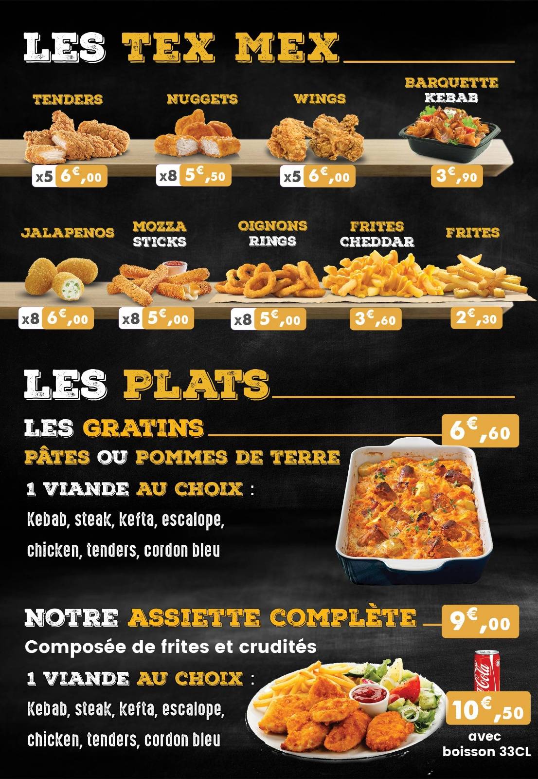 Menu au ROYAL TACOS fast food, Montceau-les-Mines