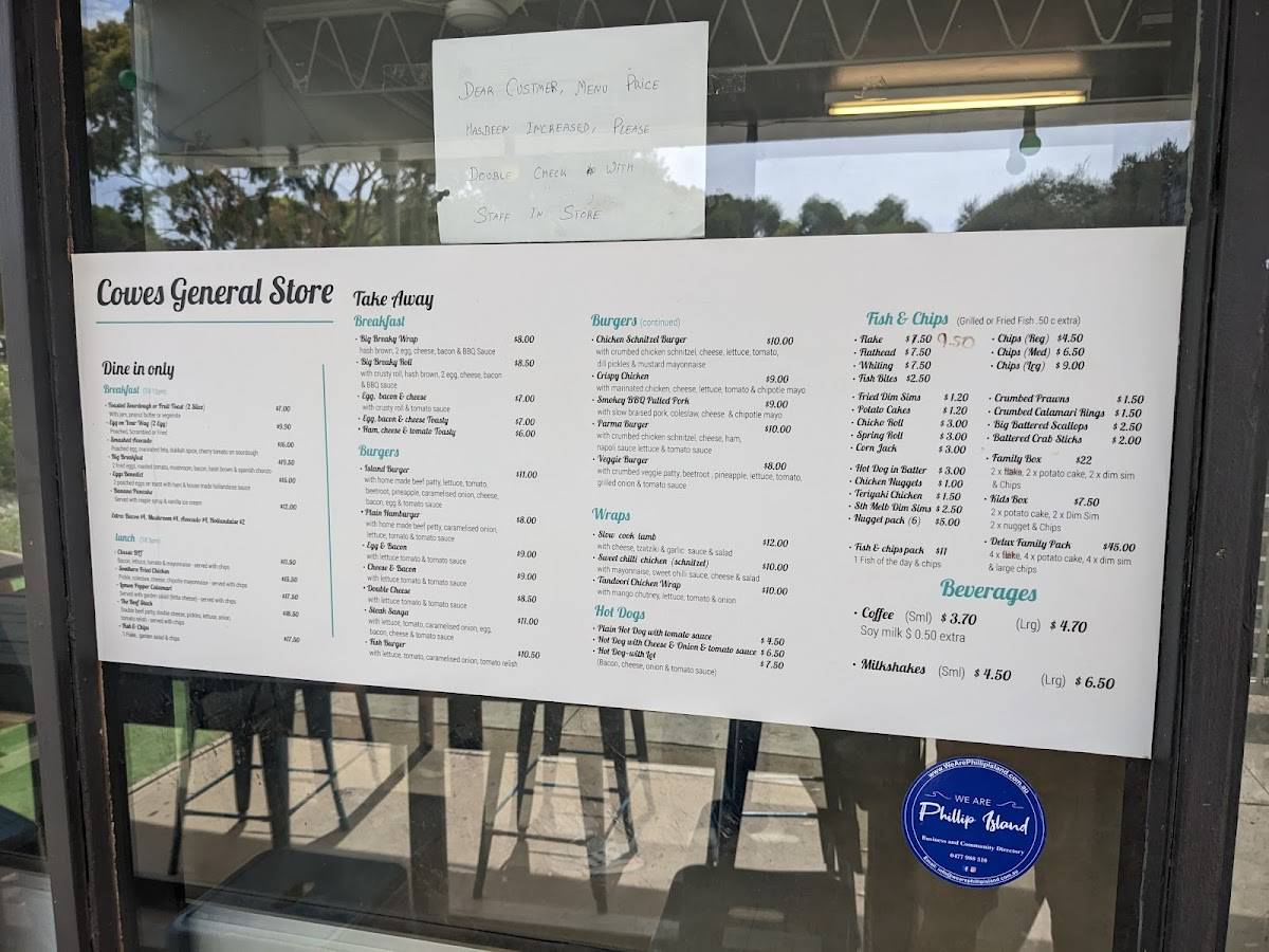 Menu at Fish & Chips ! Cowes General Store fast food, Cowes