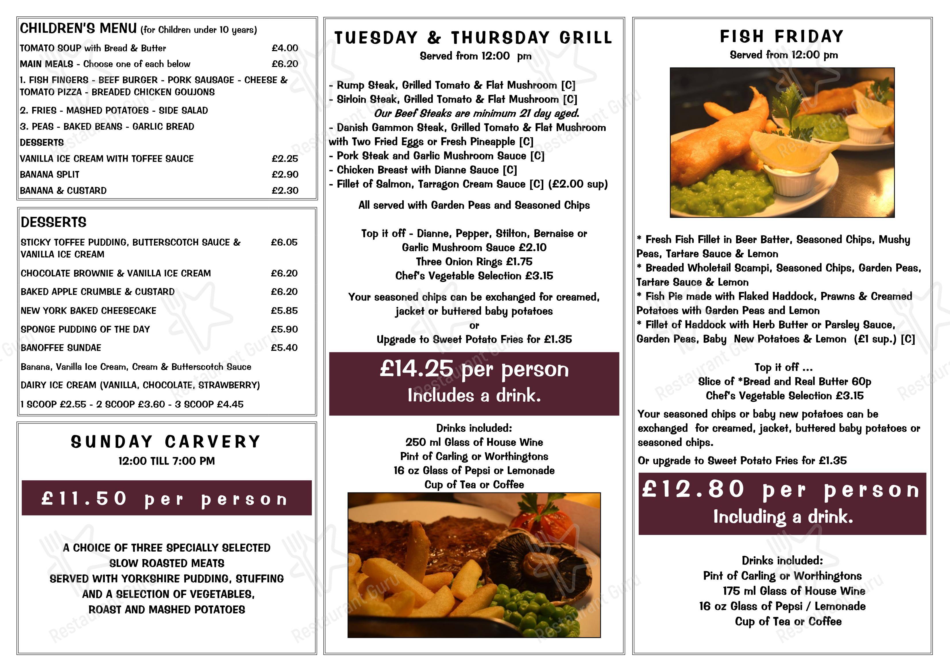 Menu at THE BAY at the North Euston Hotel restaurant, Fleetwood