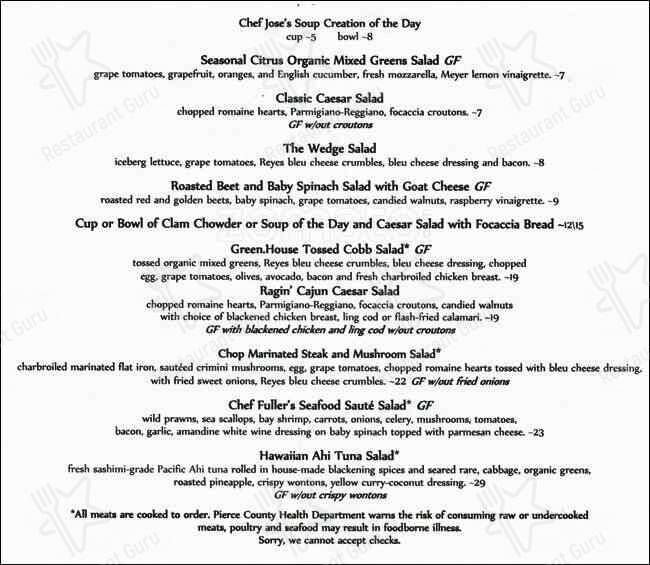 Menu at Greenhouse Restaurant, Gig Harbor