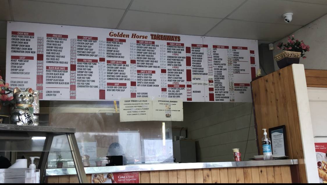 Menu at Golden Horse Takeaway restaurant, Lower Hutt