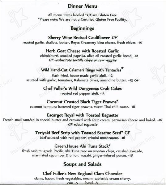 Menu at Greenhouse Restaurant, Gig Harbor