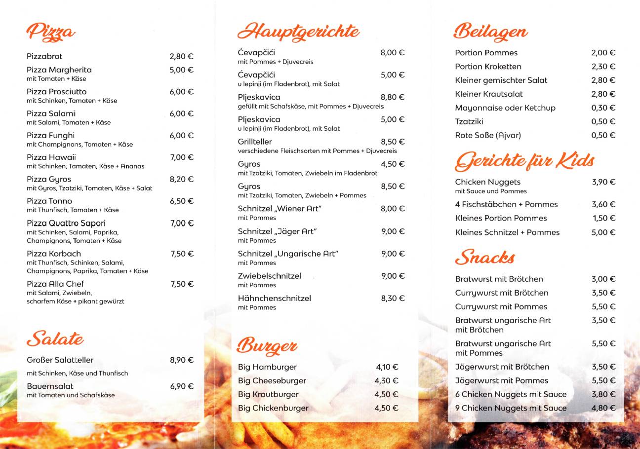 Menu At Grill Imbiss Bei Milan Restaurant, Korbach