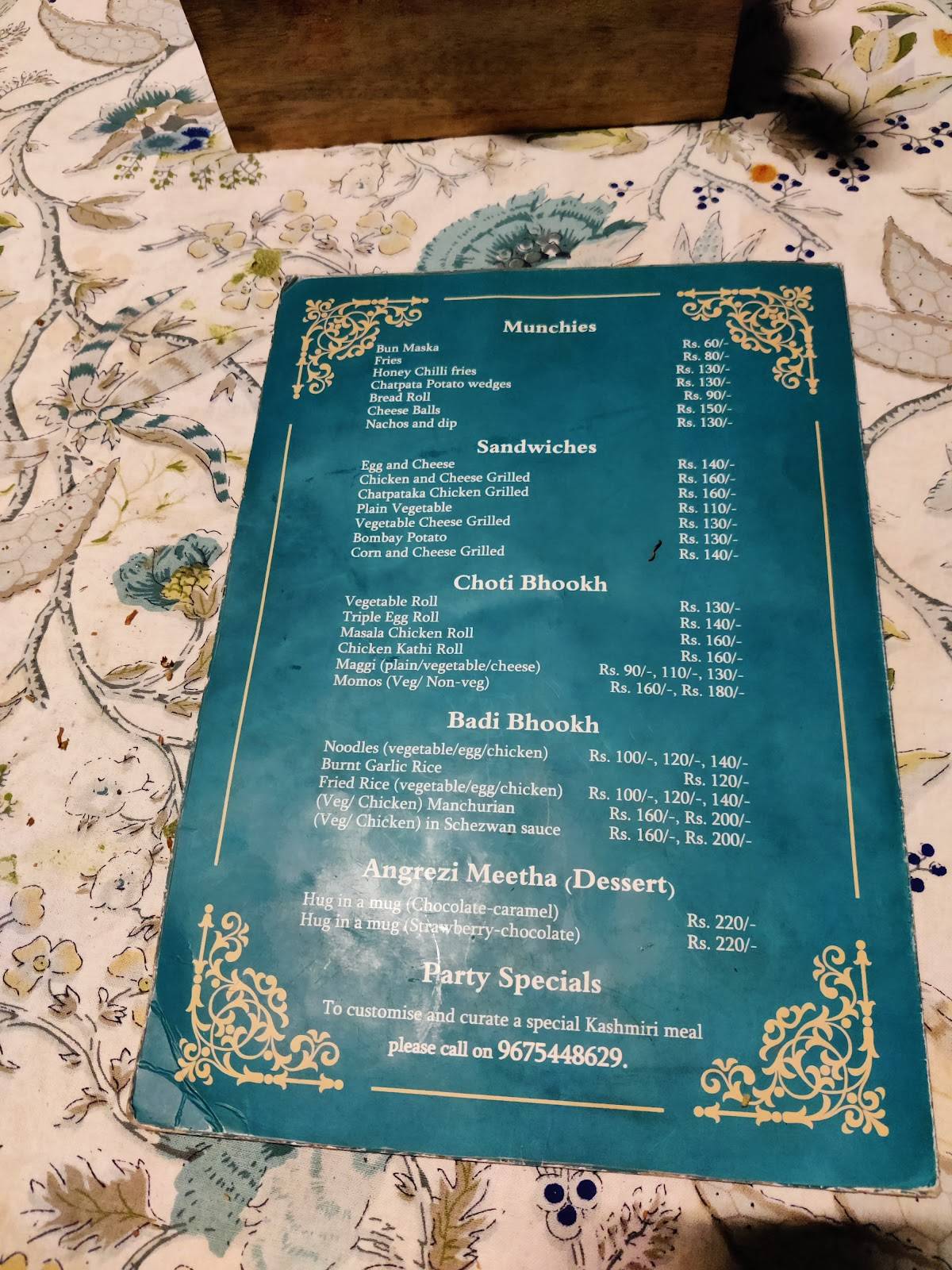 Menu at Gulsarai Kashmiri Café & Studio, Dehradun