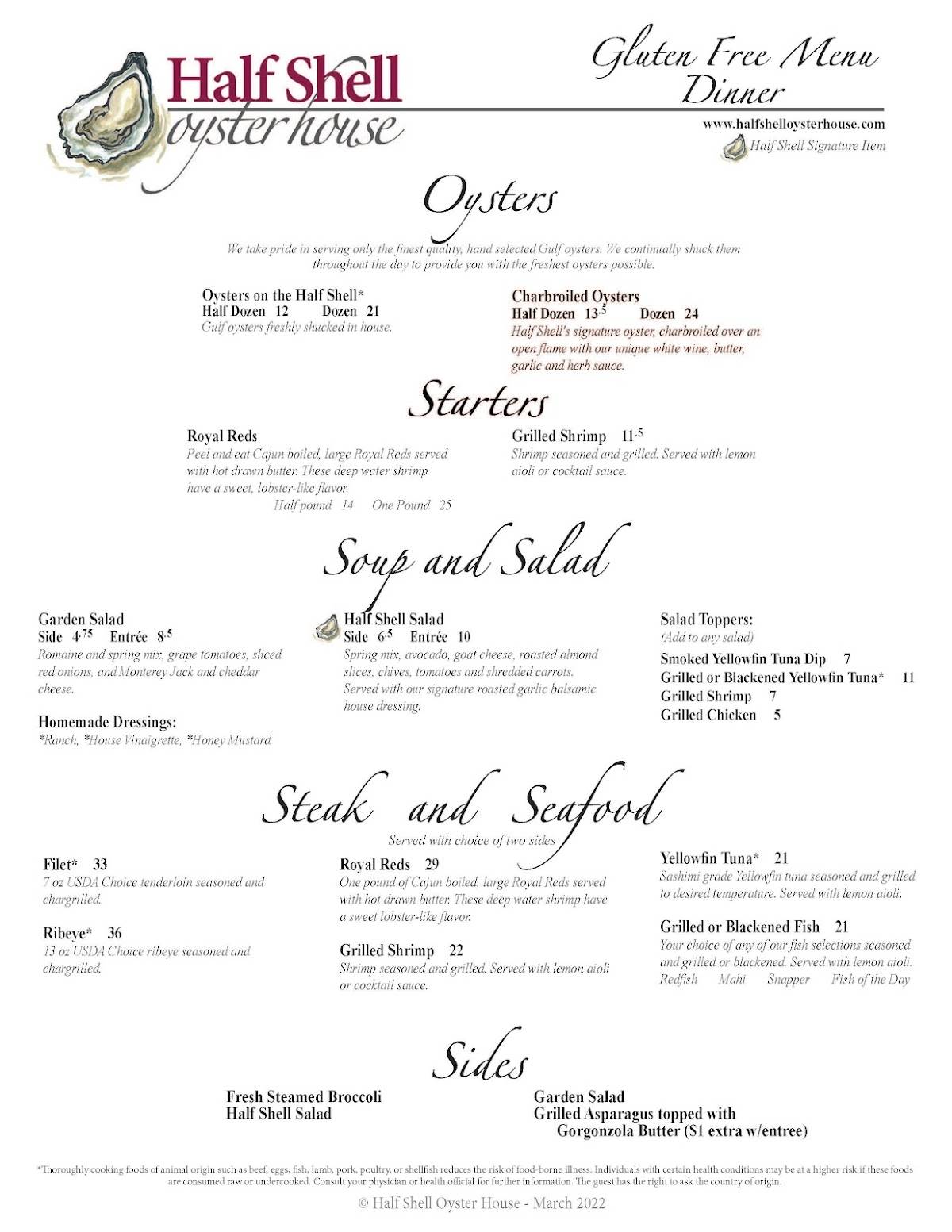 Menu at Half Shell Oyster House Trussville restaurant, Trussville