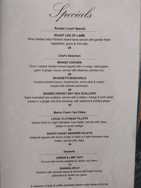 Menu at Harbord Hotel pub & bar, Freshwater, 29 Moore Rd