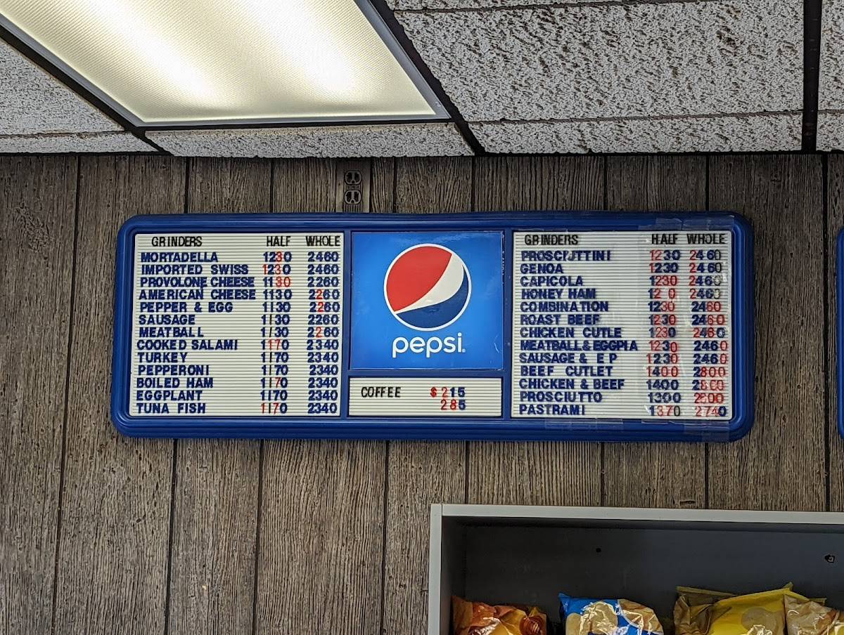 Menu at Franklin Giant Grinder Shop pizzeria, Hartford