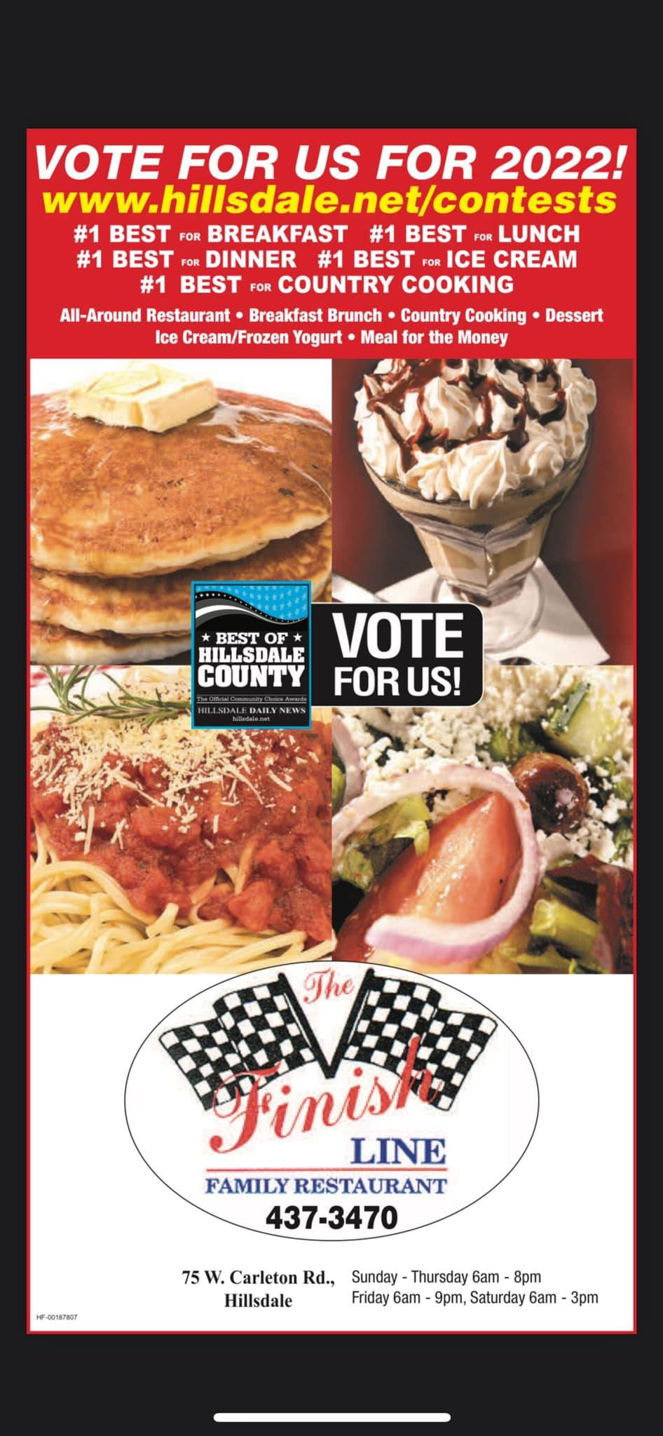 Menu at Finish Line Family Restaurant, Hillsdale