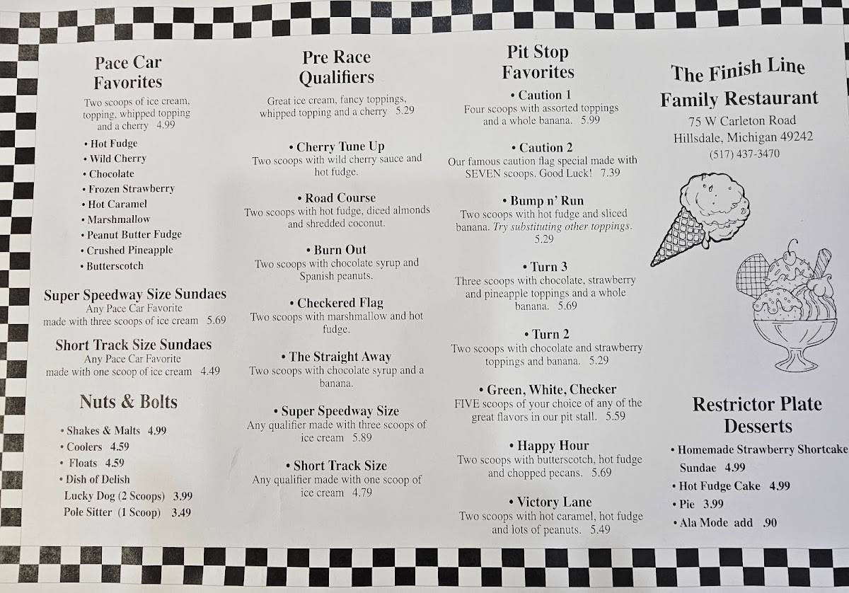 Menu at Finish Line Family Restaurant, Hillsdale