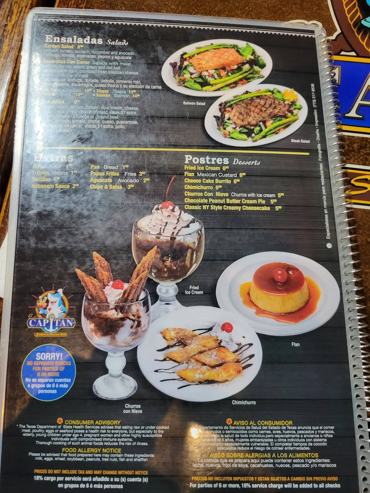 Menu at El Capitan restaurant, Hobart