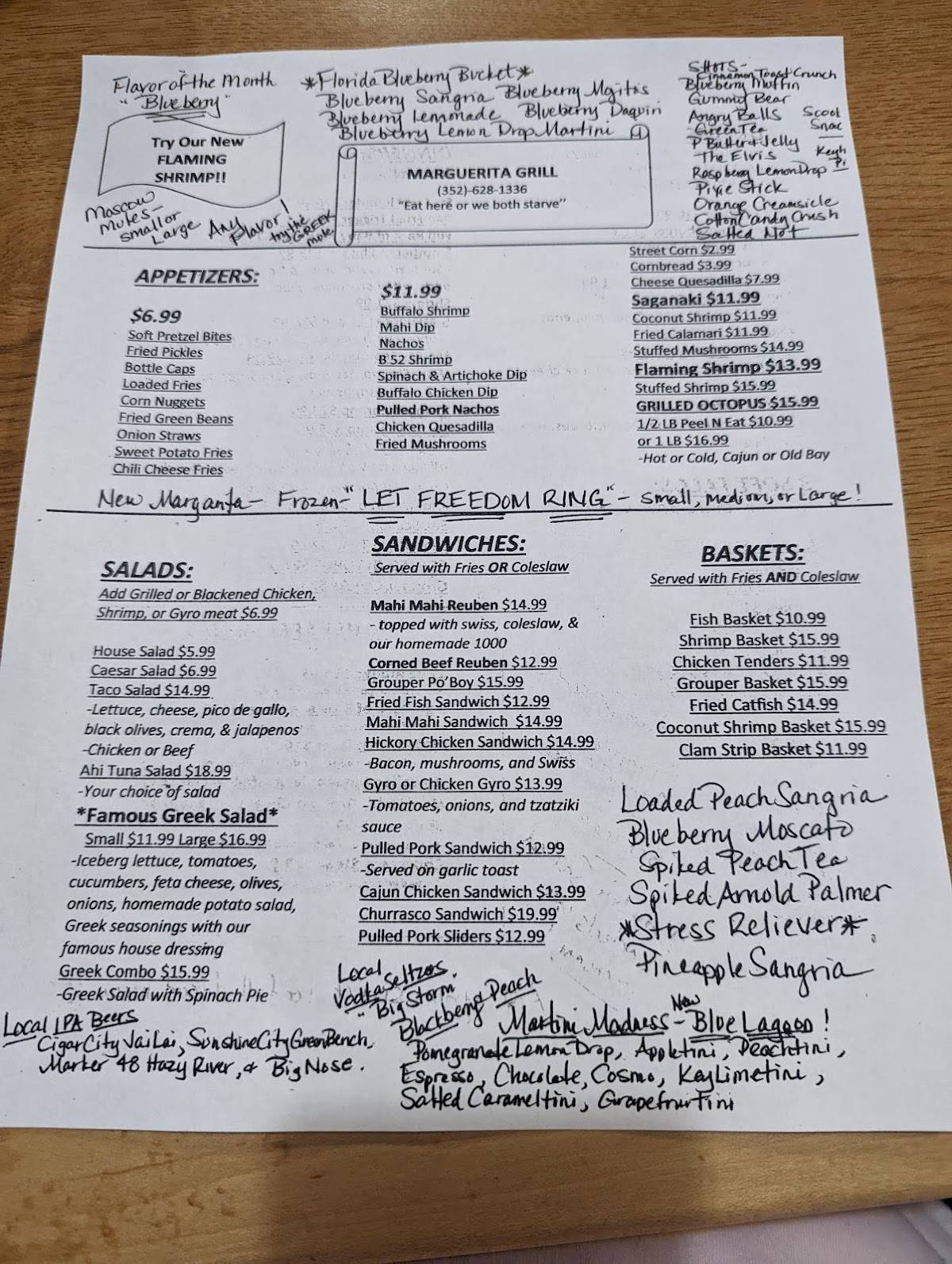 Menu at Marguerita Grill pub & bar, Homosassa, W Halls River Rd