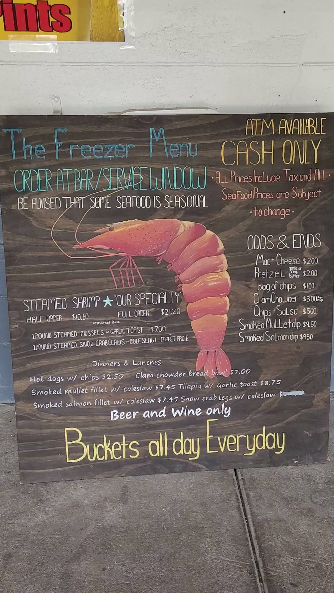 Menu at The Freezer Tiki Bar, Homosassa