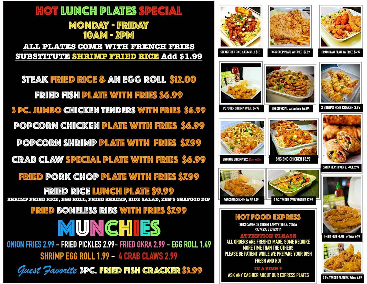 Menu at Hot Food Express pub & bar, Lafayette, Cameron St