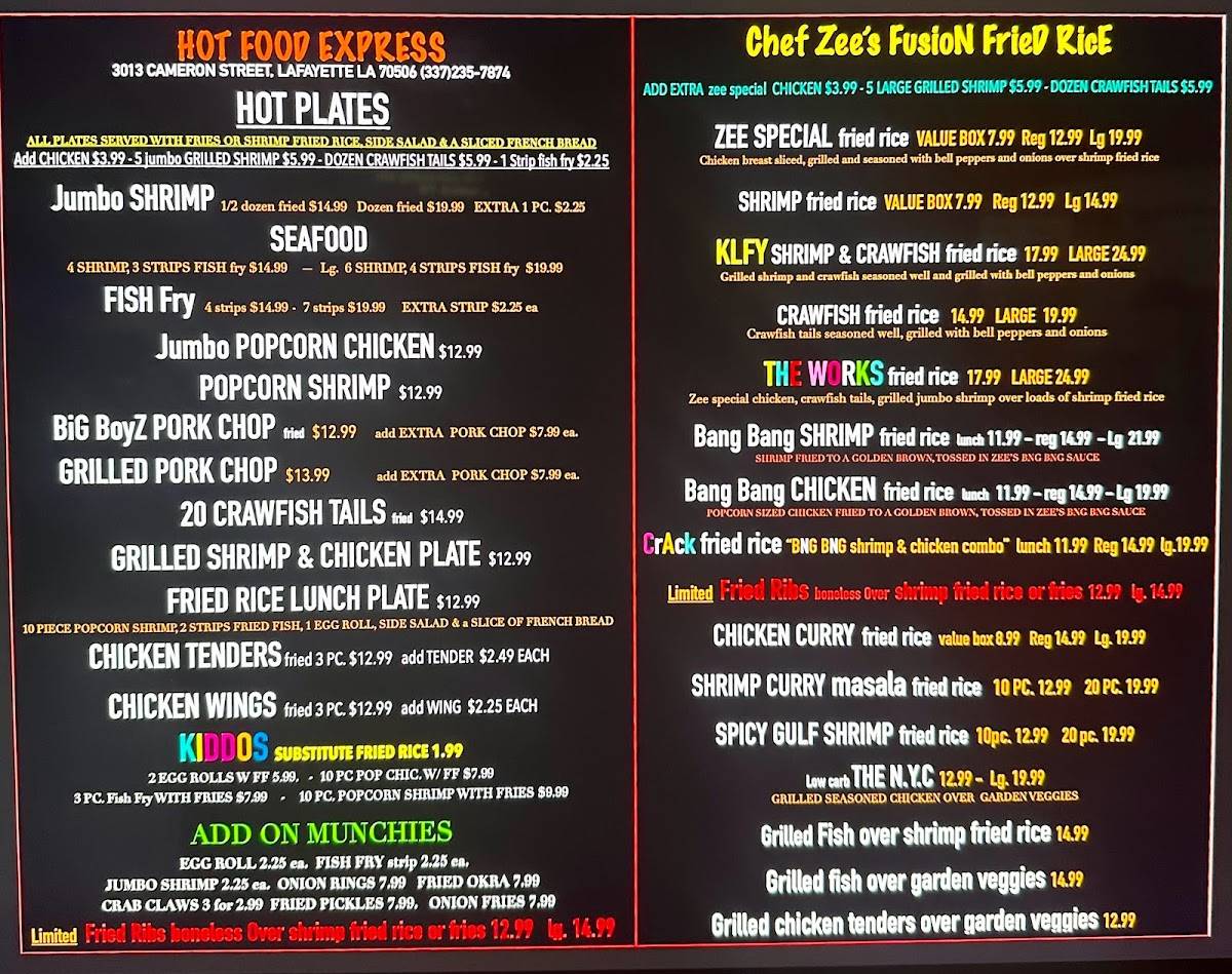 Menu at Hot Food Express pub & bar, Lafayette, Cameron St