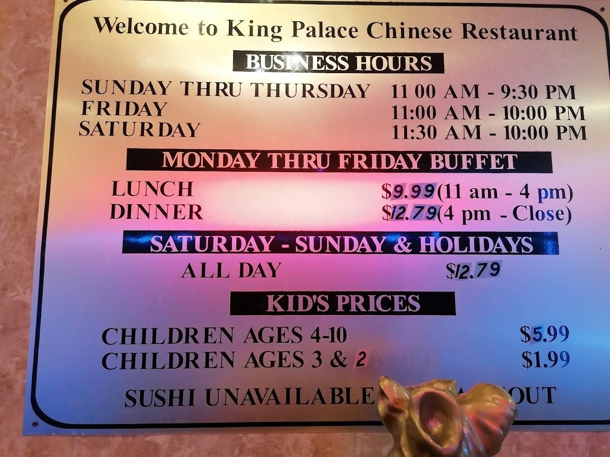 King Palace Super Chinese Buffet Menu