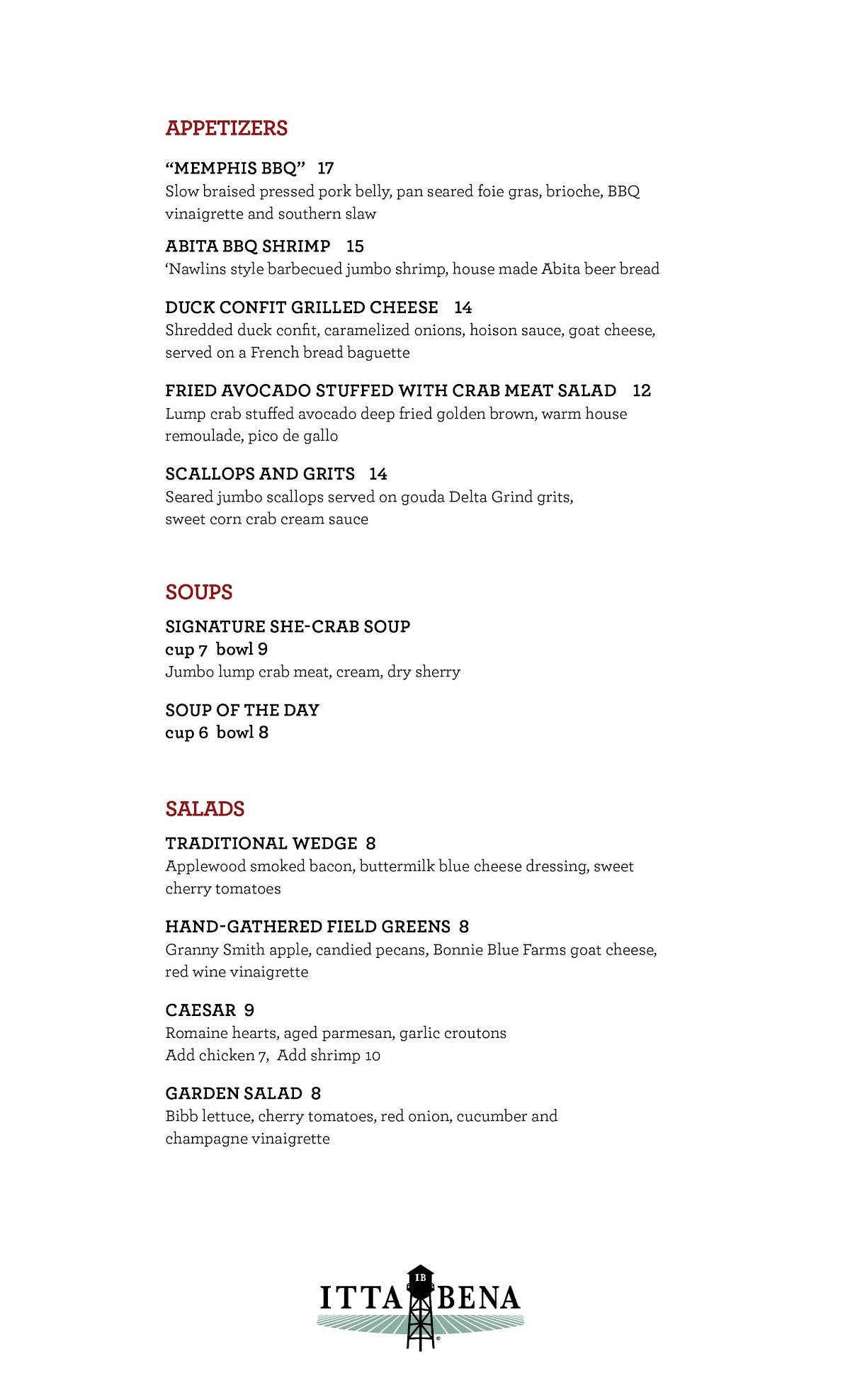 Menu at Itta Bena pub & bar, Memphis, 145 Beale St