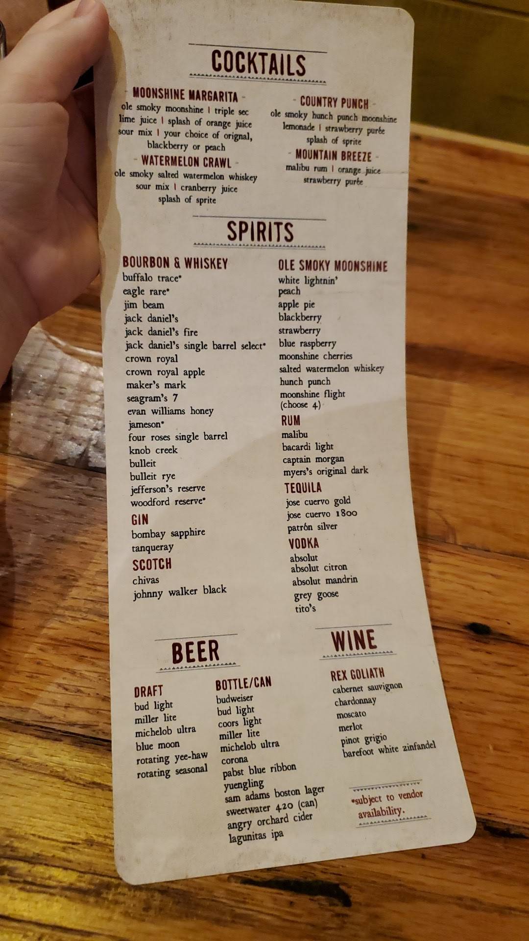Menu at JT Hannah's Kitchen pub & bar, Pigeon