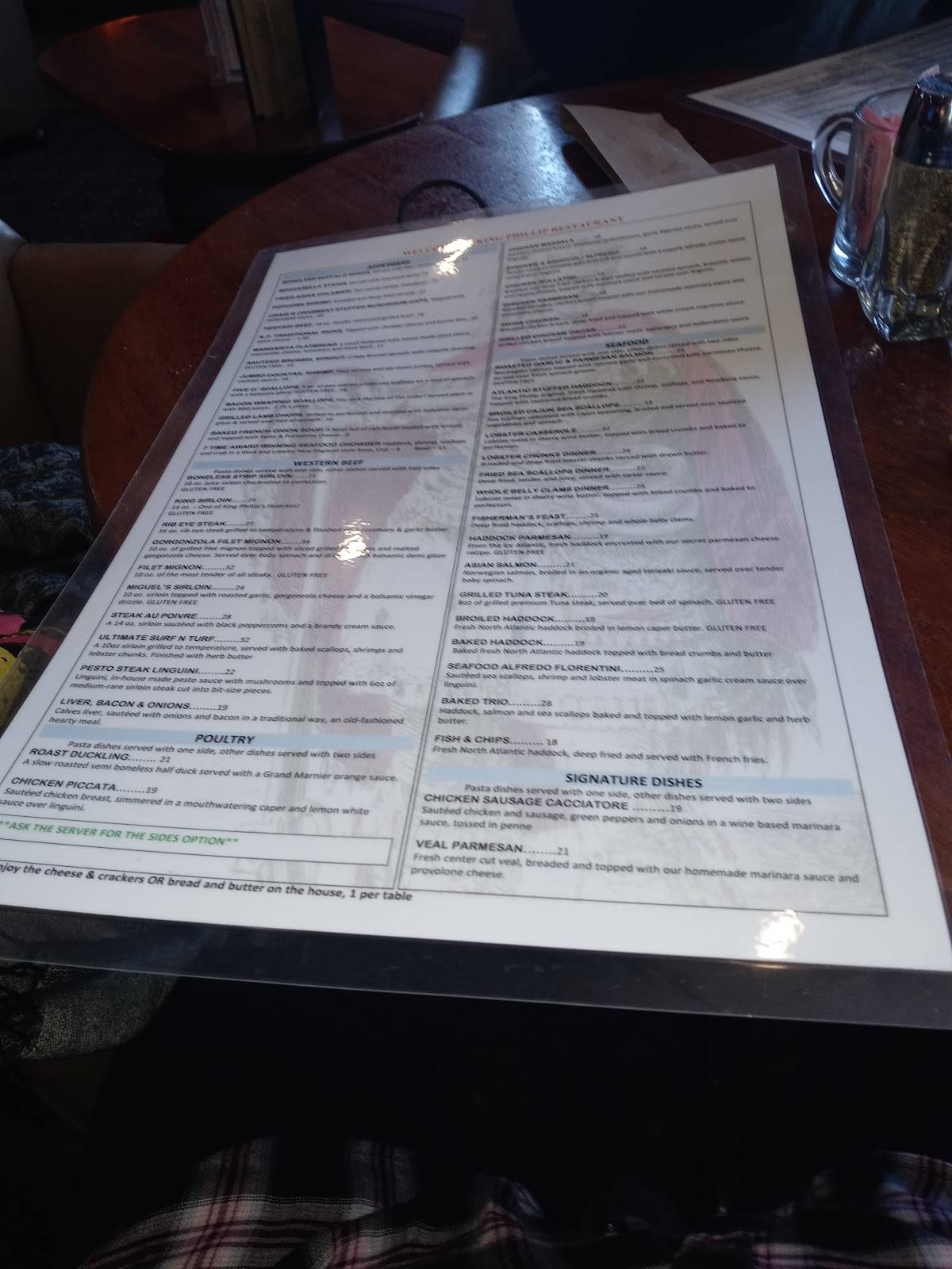 Menu at King Phillip Restaurant and Motel, Phillipston