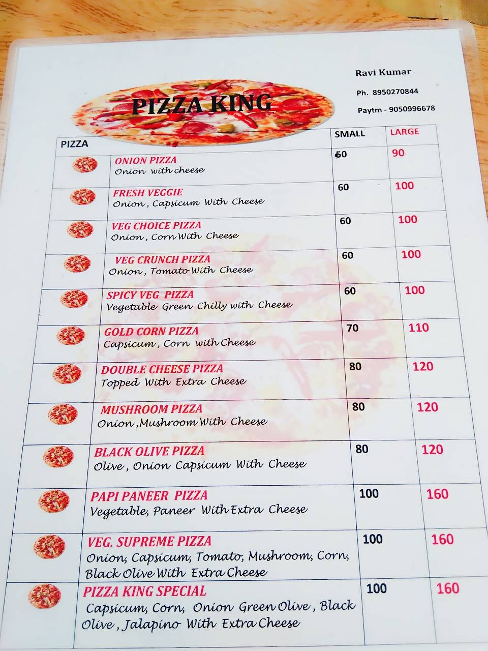 Menu at King's Pizza, Kurukshetra