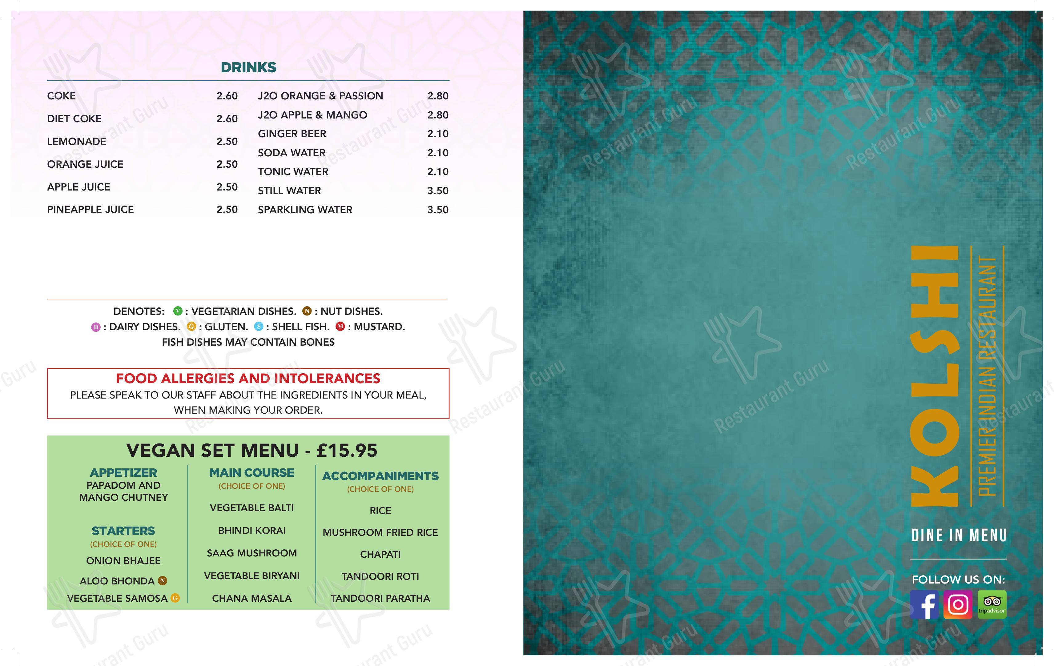 Menu at Kolshi Premier Indian Restaurant, Wellesbourne