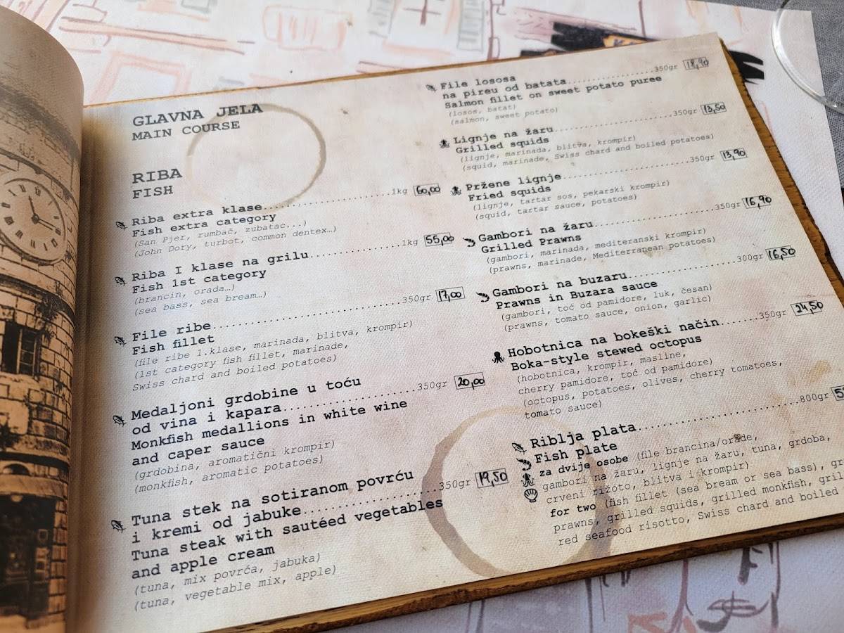 Menu at Konoba Scala Santa restaurant, Kotor