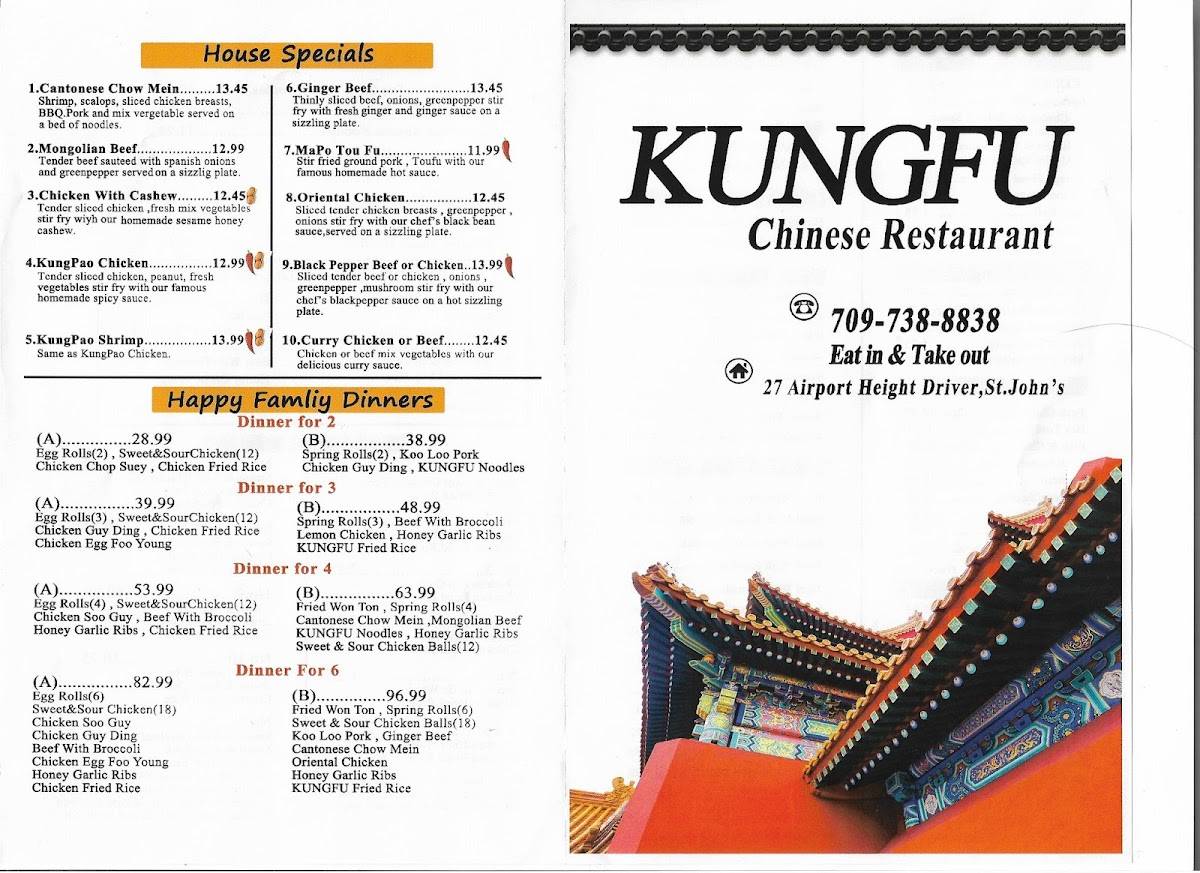 Menu at Kung Fu Chinese Restaurant, St. John's