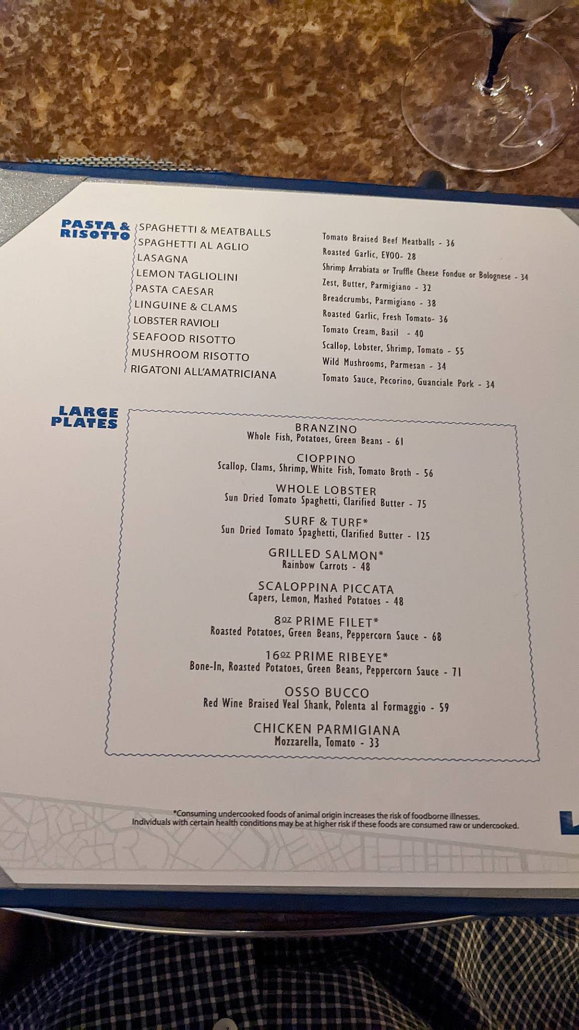 Menu at Lago restaurant, Las Vegas, 3600 S Las Vegas Blvd