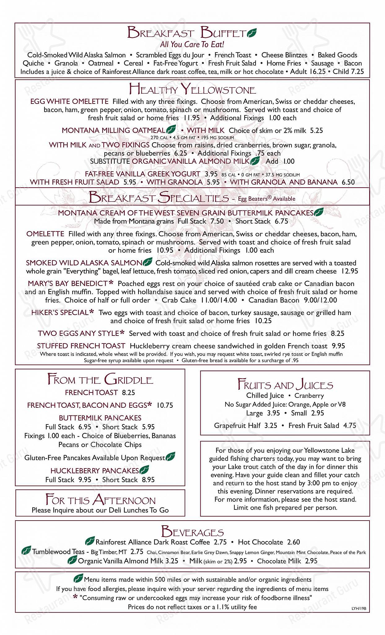 Menu at Lake Yellowstone Hotel Dining Room restaurant, USA, 236