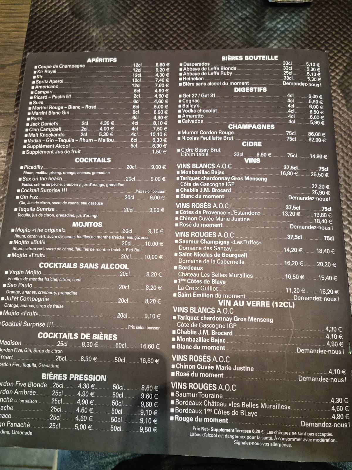 Menu au Les 2 zèbres restaurant, Le Neubourg