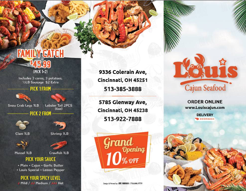 Menu at Louis' Cajun Seafood restaurant, Cincinnati, Colerain Ave