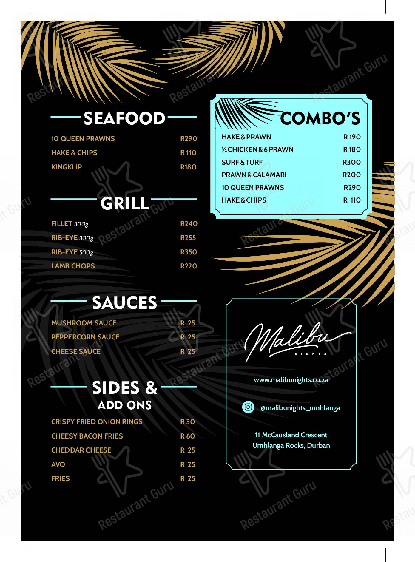 Menu At Malibu Nights Umhlanga Pub Bar Durban menu-at-malibu-nights-umhlanga-pub-bar-durban