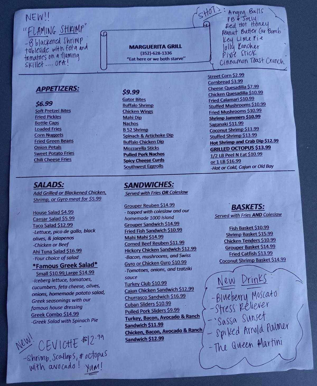 Menu at Marguerita Grill pub & bar, Homosassa, W Halls River Rd